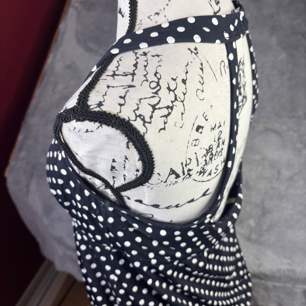 Lands End Tankini Top Womens 12 Black White Polka Dot Halter Built-in Bra Retro - Picture 9 of 14